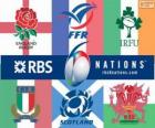 Логотип Чемпионат шести Наций регби с участниками: Франции, Шотландии, Англии, Уэльса, Ирландия и Италия